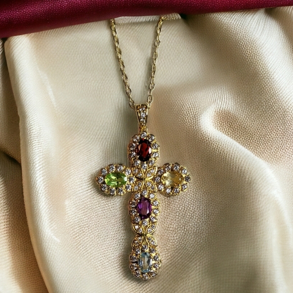 Gemstone & white sapphire cross - Picture 2 of 9